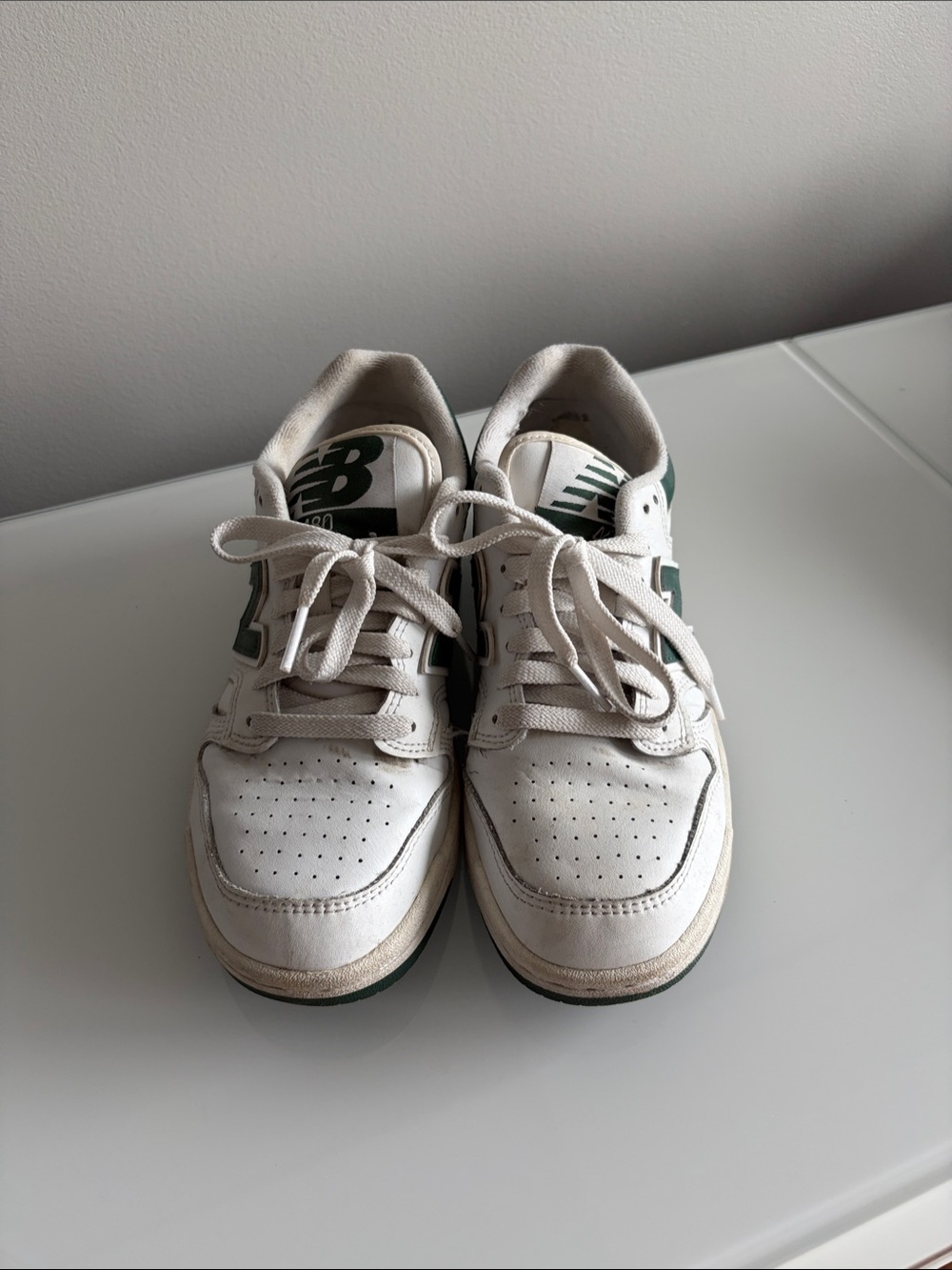 New Balance White and Green Low-Top Sneakers
